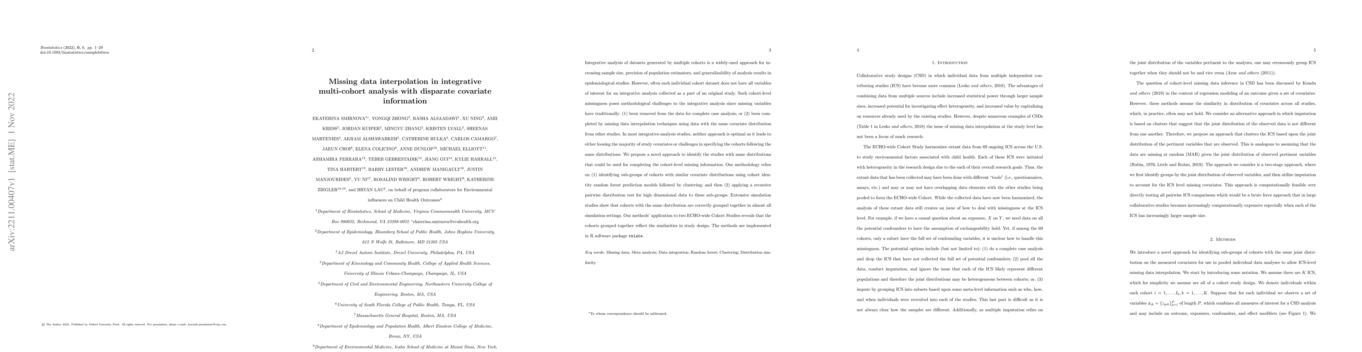 Thumbnail for Missing data interpolation in integrative multi-cohort analysis with
  disparate covariate information
