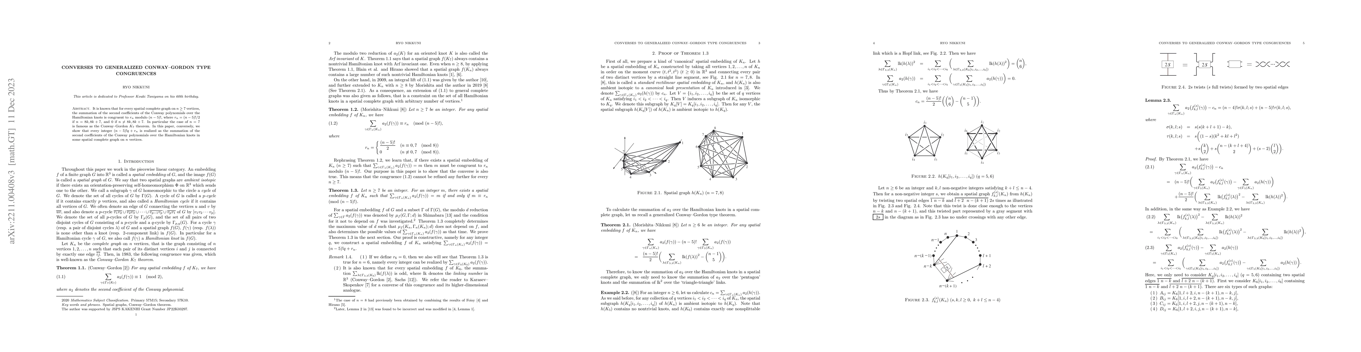 Thumbnail for Converses to generalized Conway--Gordon type congruences
