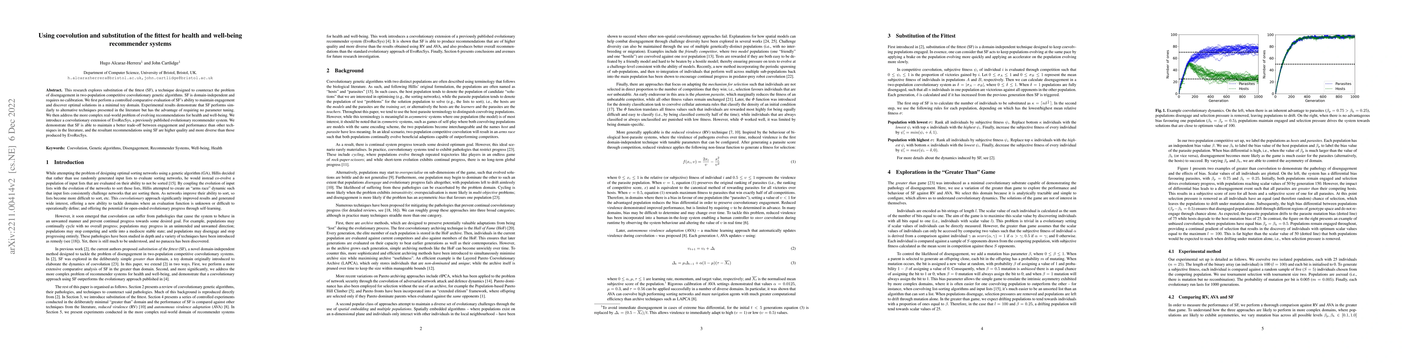 Thumbnail for Using coevolution and substitution of the fittest for health and
  well-being recommender systems