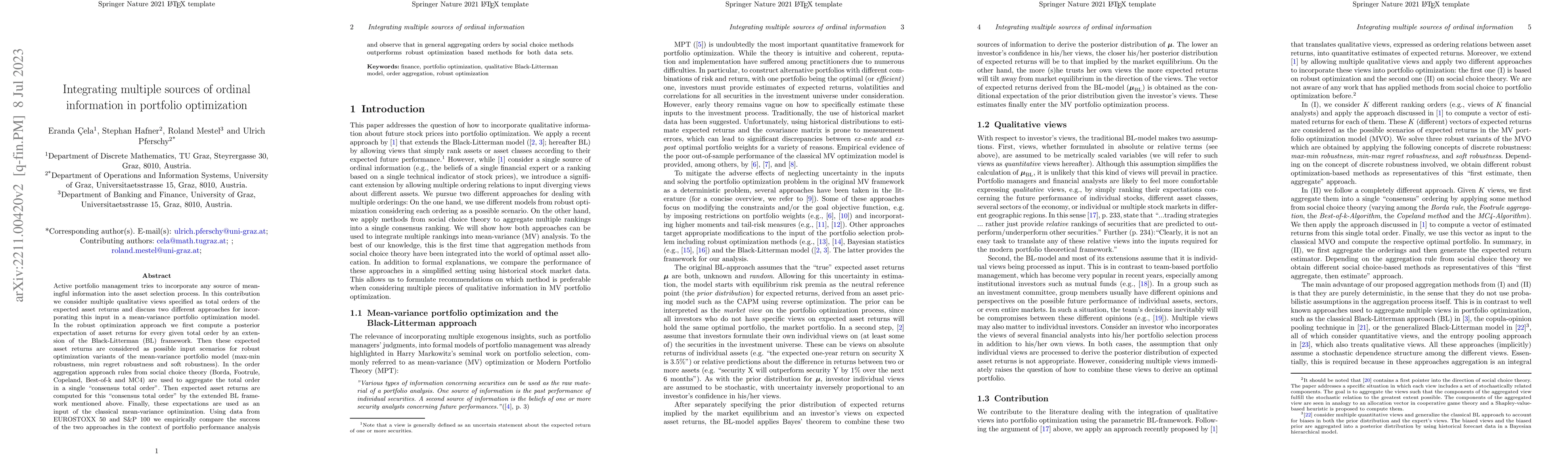 Thumbnail for Integrating multiple sources of ordinal information in portfolio
  optimization