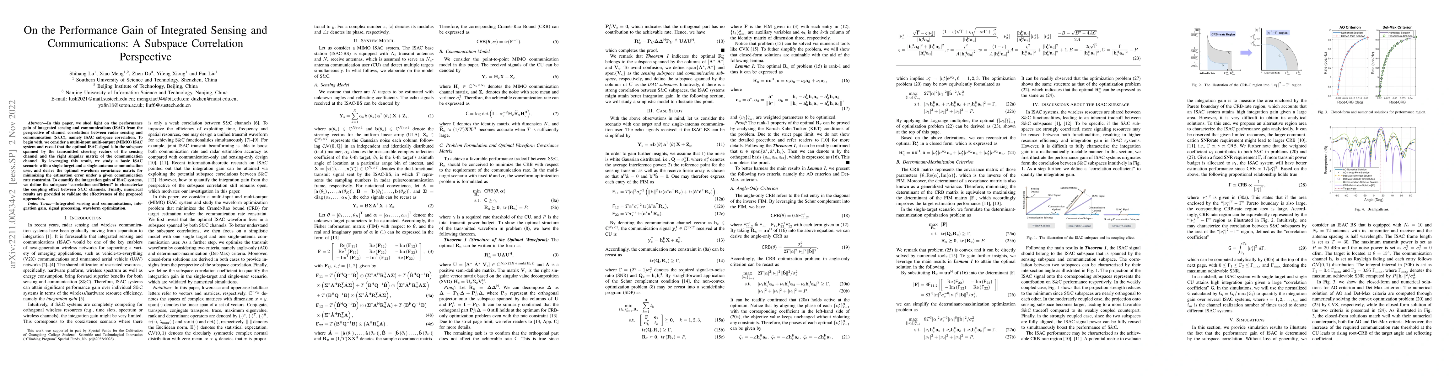 Thumbnail for On the Performance Gain of Integrated Sensing and Communications: A
  Subspace Correlation Perspective