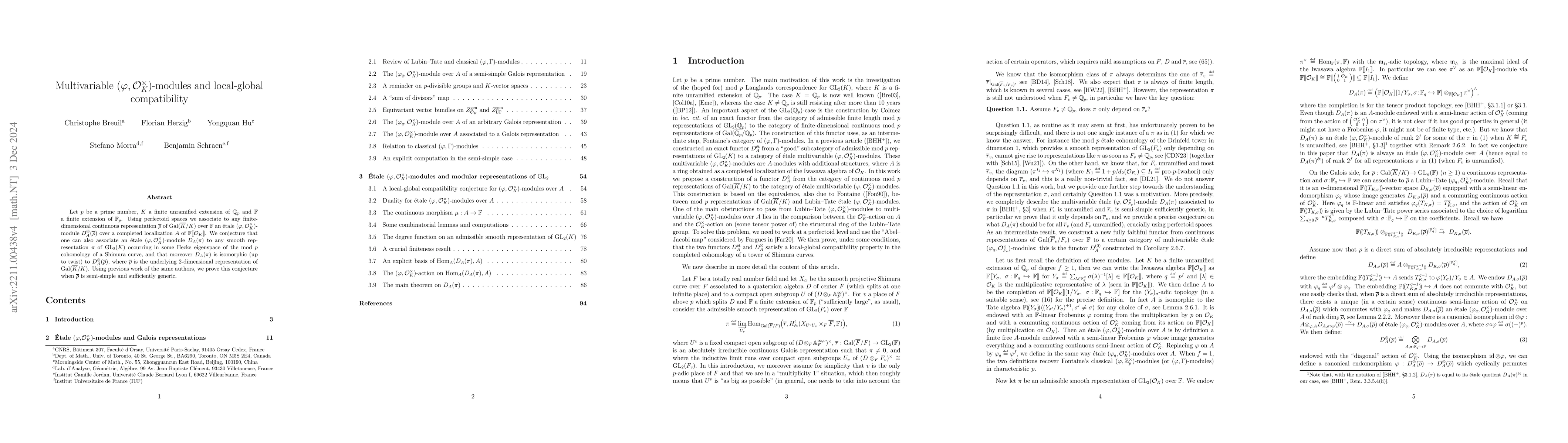 Thumbnail for Multivariable ($\varphi$,$\mathcal{O}_K^\times$)-modules and
  local-global compatibility