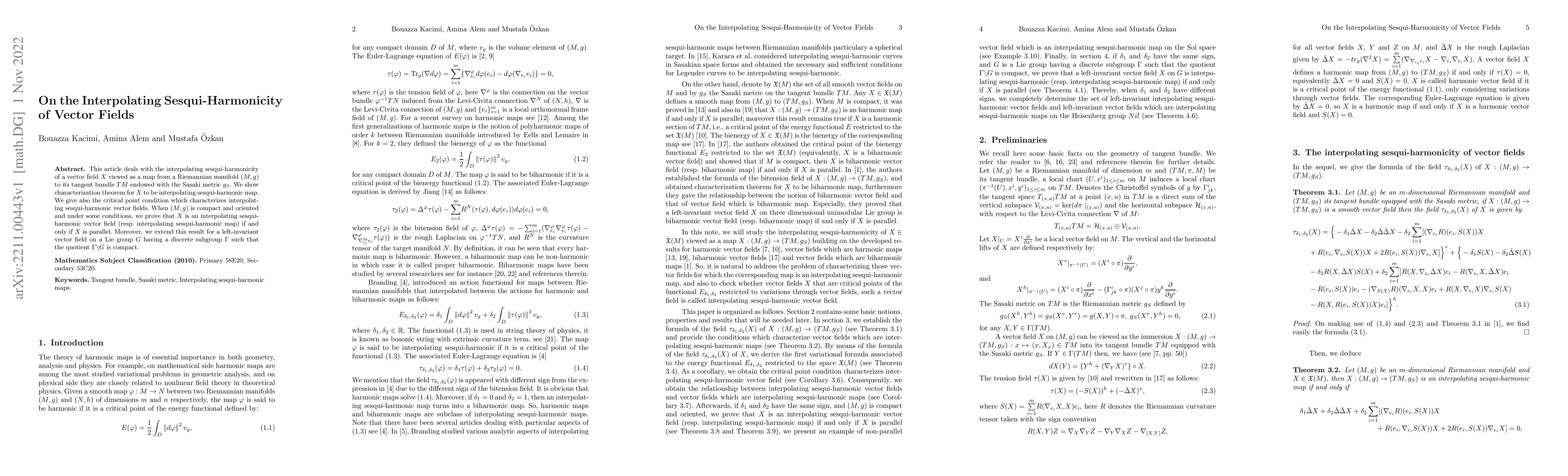 Thumbnail for On the Interpolating Sesqui-Harmonicity of Vector Fields