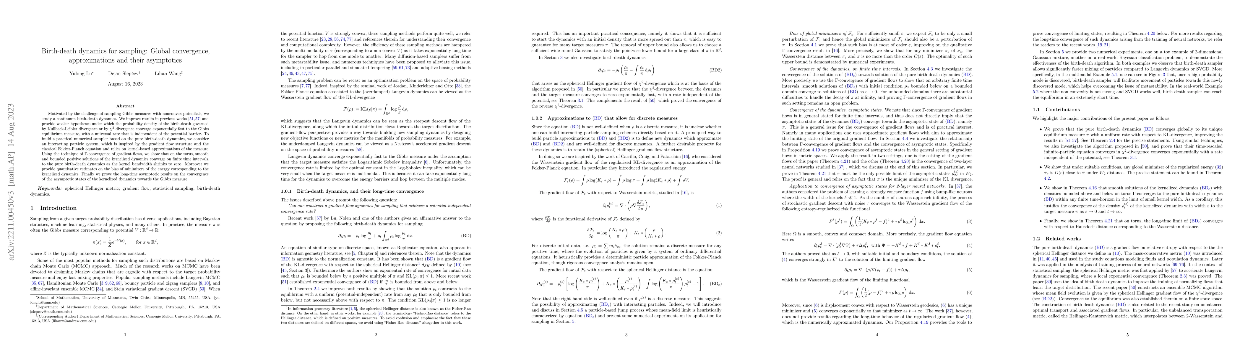 Thumbnail for Birth-death dynamics for sampling: Global convergence, approximations
  and their asymptotics