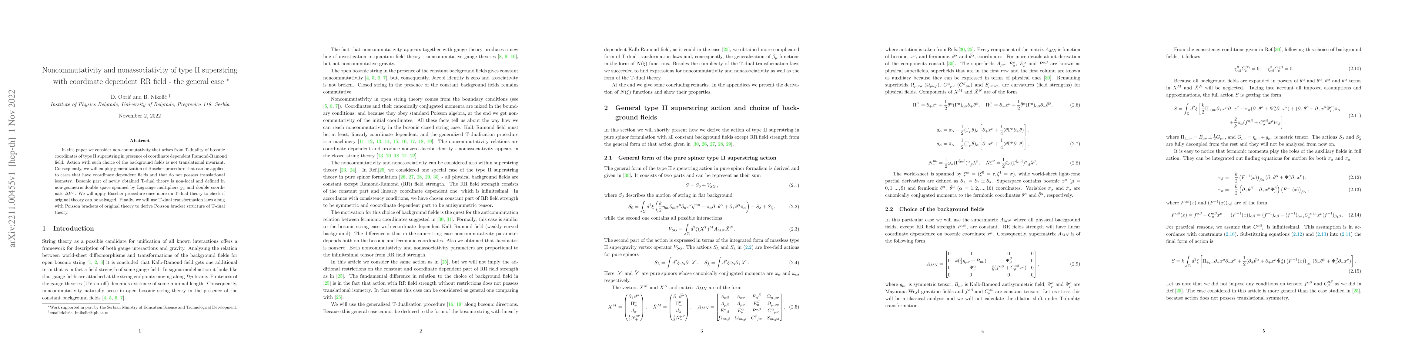 Thumbnail for Noncommutativity and nonassociativity of type II superstring with
  coordinate dependent RR field -- the general case