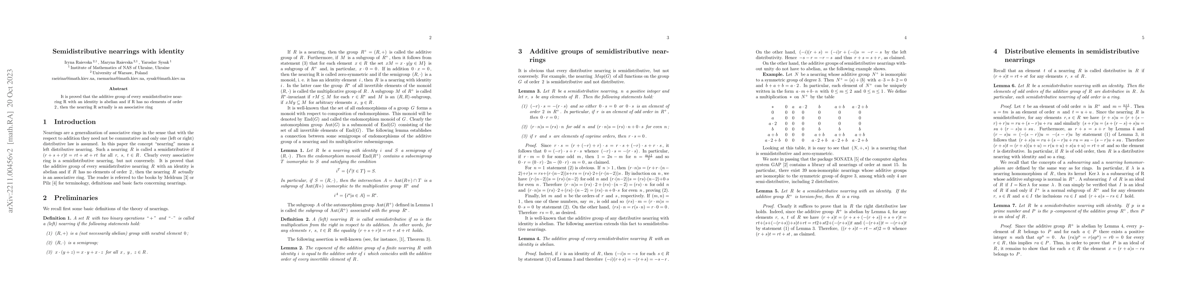 Thumbnail for Semidistributive nearrings with identity