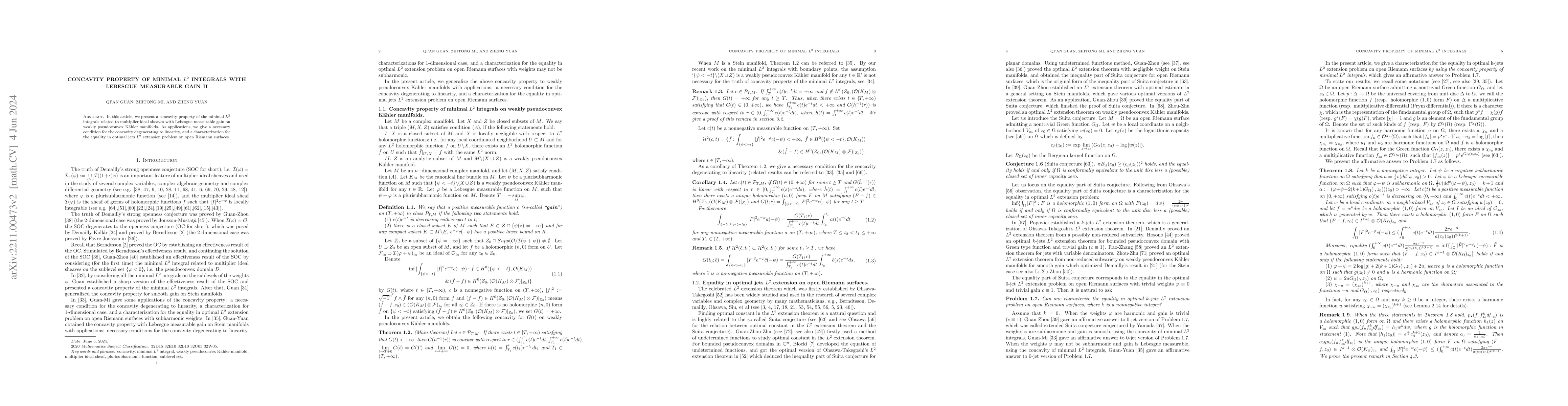 Thumbnail for Concavity property of minimal $L^{2}$ integrals with Lebesgue measurable
  gain II