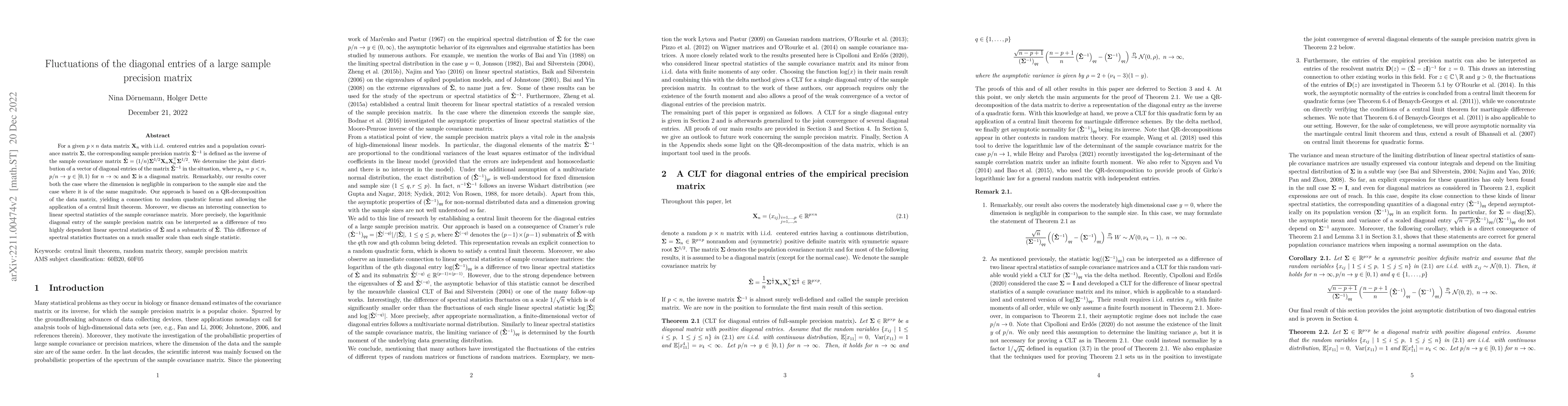 Thumbnail for Fluctuations of the diagonal entries of a large sample precision matrix