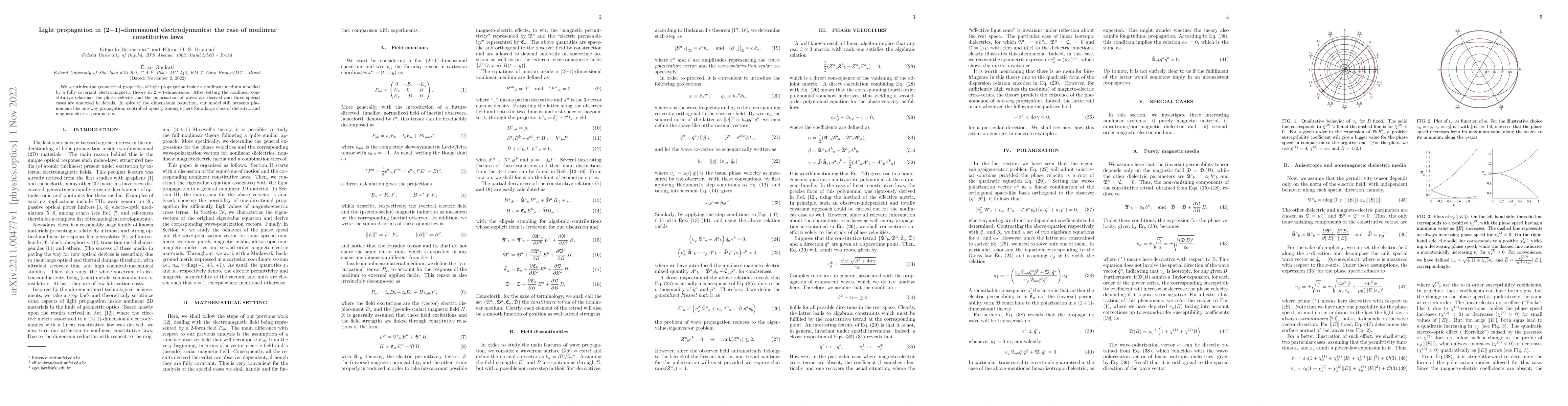 Thumbnail for Light propagation in (2+1)-dimensional electrodynamics: the case of
  nonlinear constitutive laws
