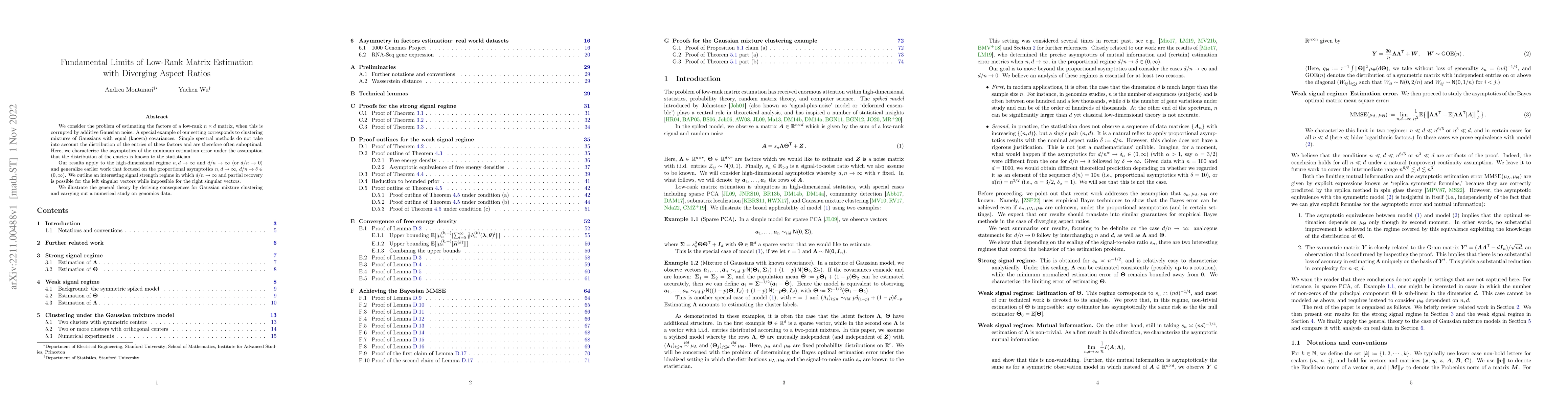 Thumbnail for Fundamental Limits of Low-Rank Matrix Estimation with Diverging Aspect
  Ratios