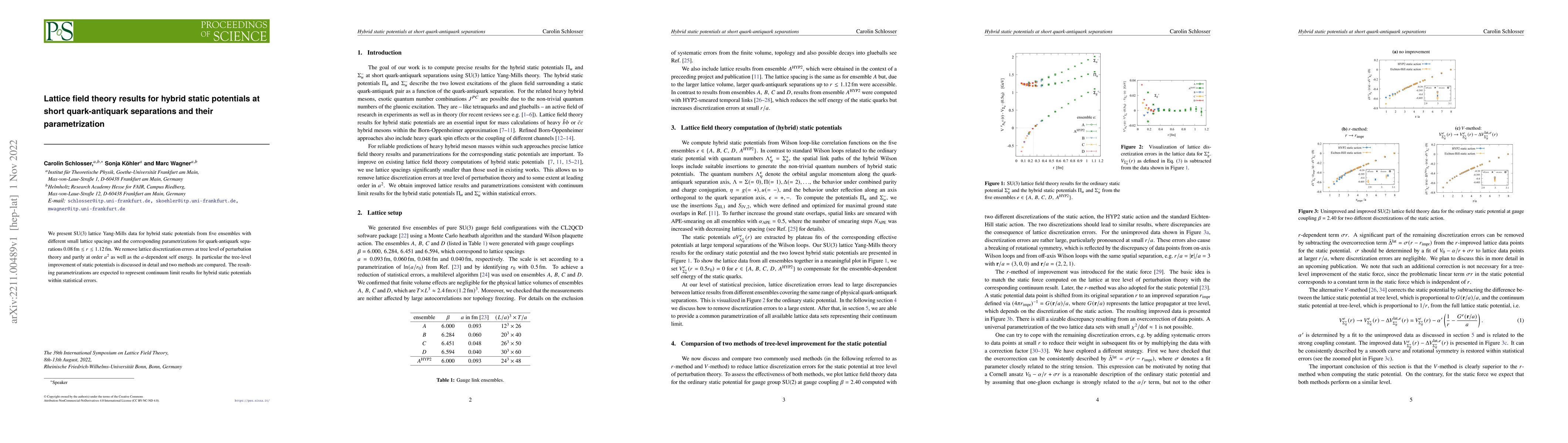 Thumbnail for Lattice field theory results for hybrid static potentials at short
  quark-antiquark separations and their parametrization