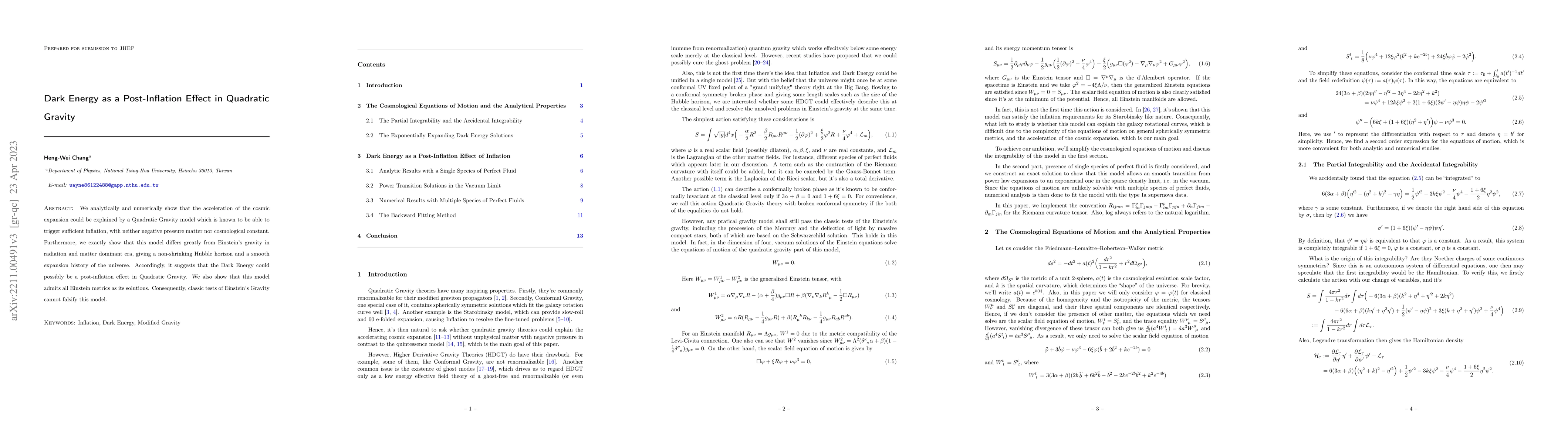 Thumbnail for Dark Energy as a Post-Inflation Effect in Quadratic Gravity