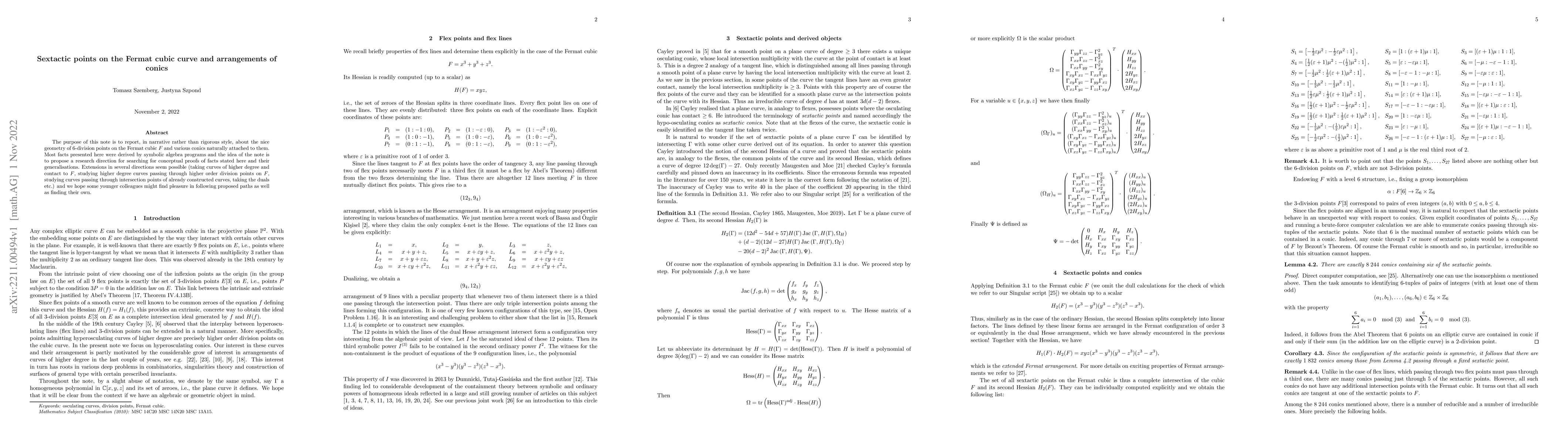 Thumbnail for Sextactic points on the Fermat cubic curve and arrangements of conics