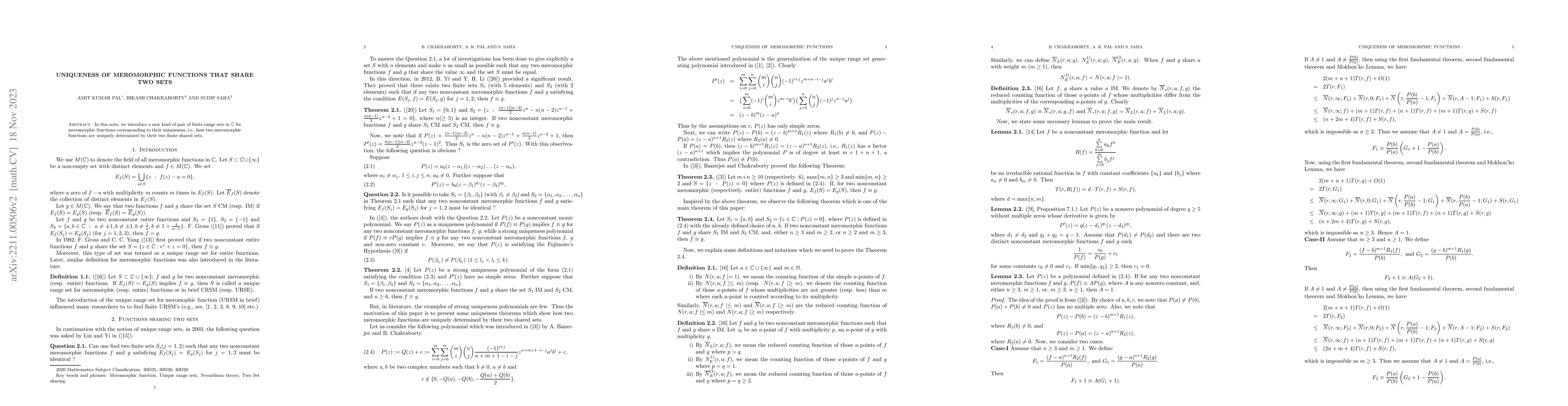 Thumbnail for Uniqueness of meromorphic functions that share Two Sets