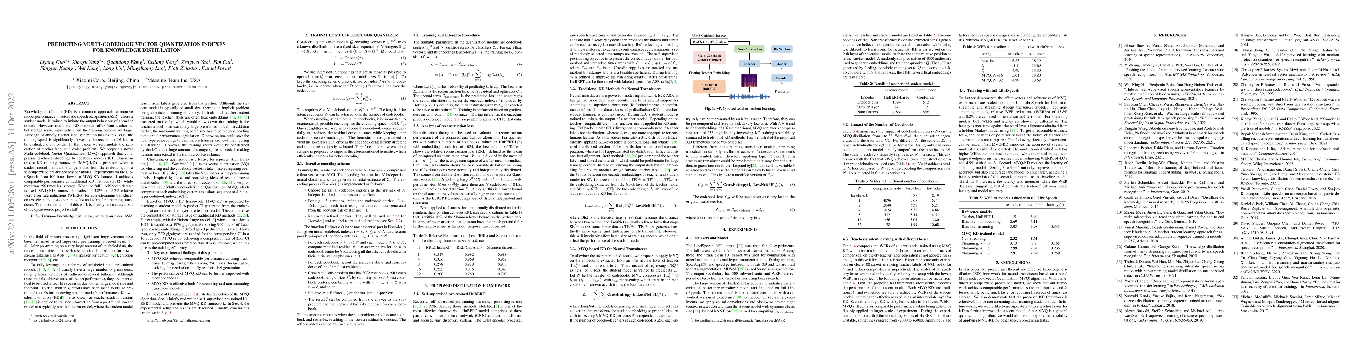 Thumbnail for Predicting Multi-Codebook Vector Quantization Indexes for Knowledge
  Distillation