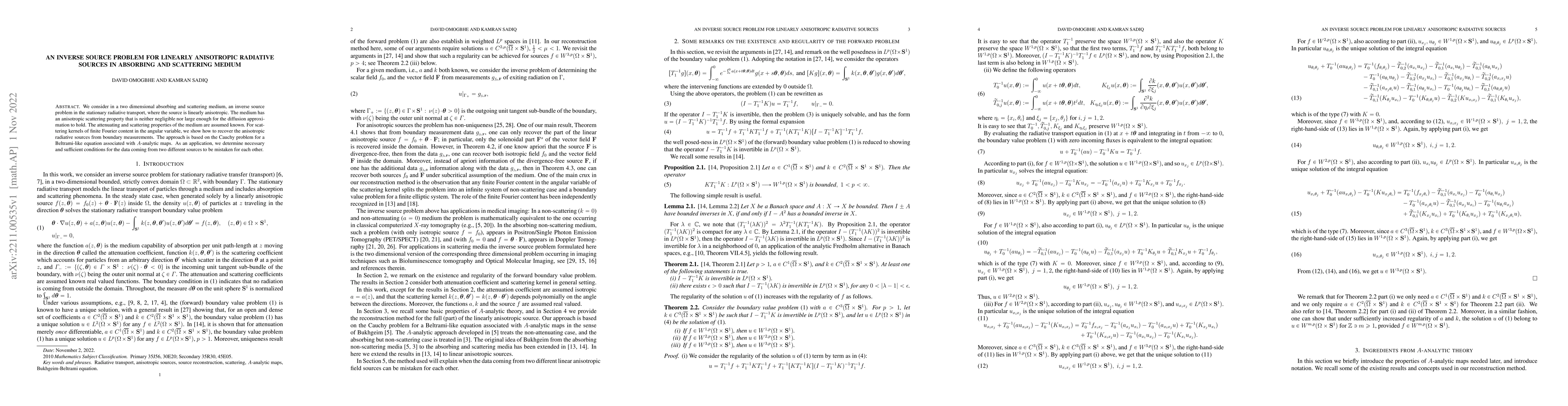 Thumbnail for An inverse source problem for linearly anisotropic radiative sources in
  absorbing and scattering medium