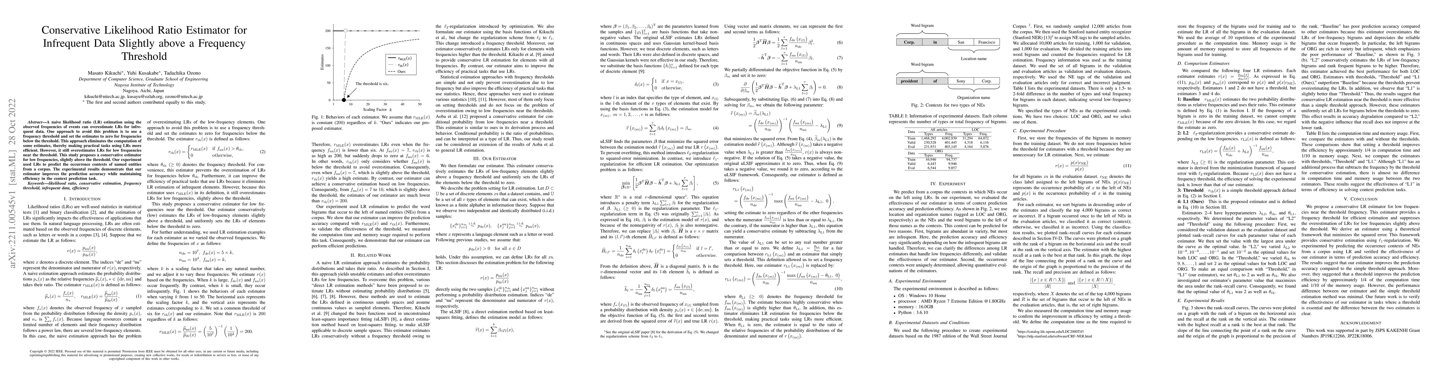 Thumbnail for Conservative Likelihood Ratio Estimator for Infrequent Data Slightly
  above a Frequency Threshold