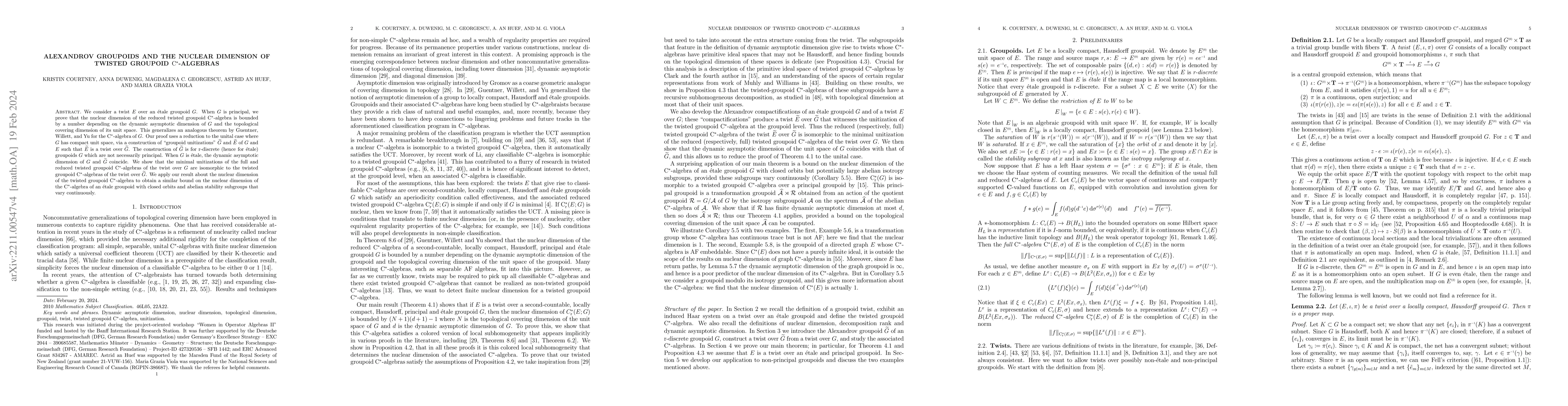 Thumbnail for Alexandrov groupoids and the nuclear dimension of twisted groupoid
  $\mathrm{C}^*$-algebras