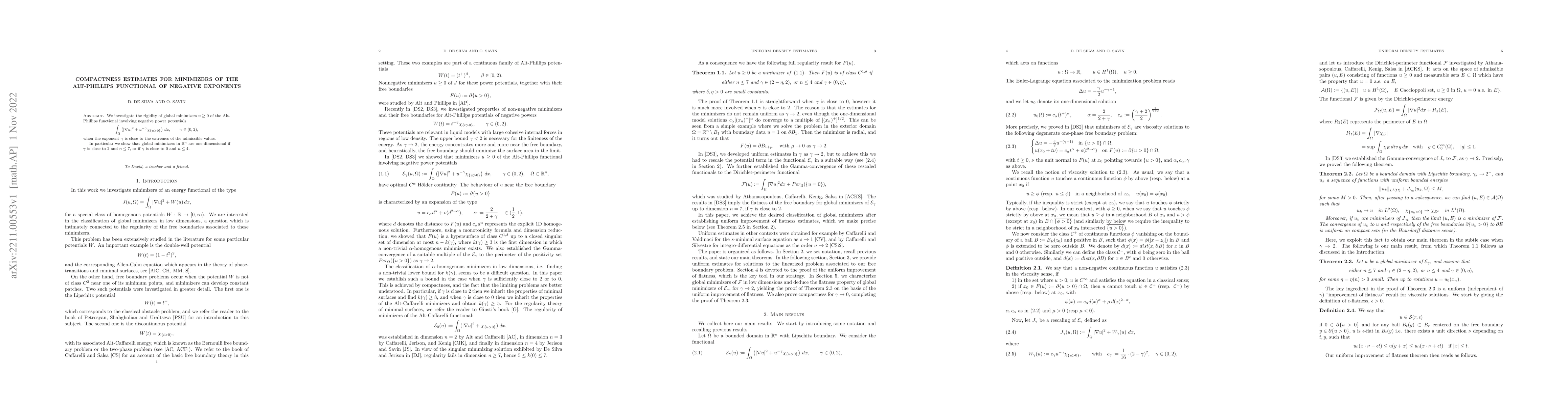 Thumbnail for Compactness estimates for minimizers of the Alt-Phillips functional of
  negative exponents