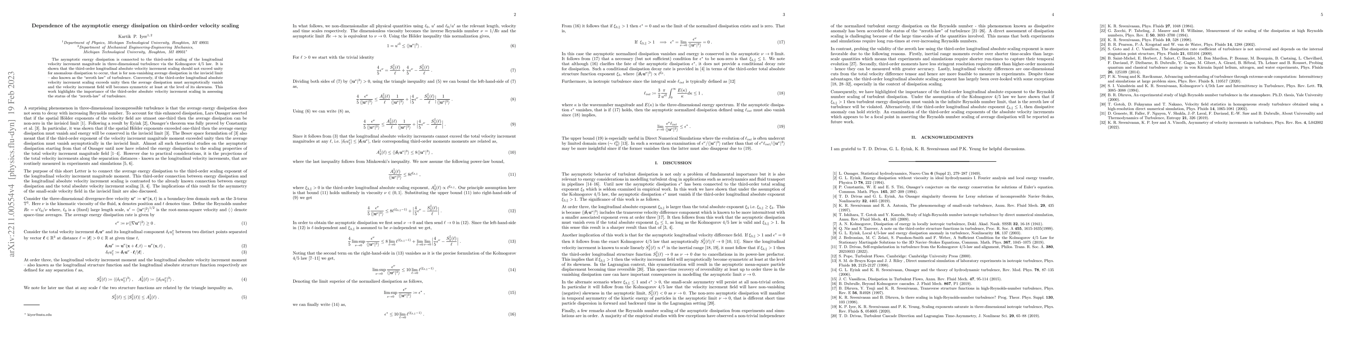 Thumbnail for Dependence of the asymptotic energy dissipation on third-order velocity
  scaling