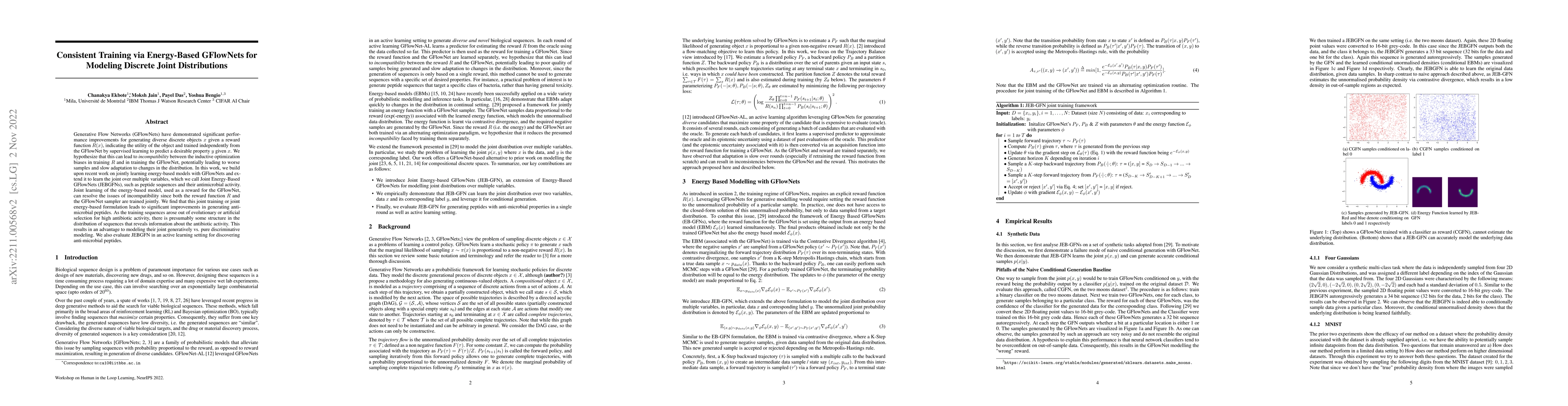 Thumbnail for Consistent Training via Energy-Based GFlowNets for Modeling Discrete
  Joint Distributions