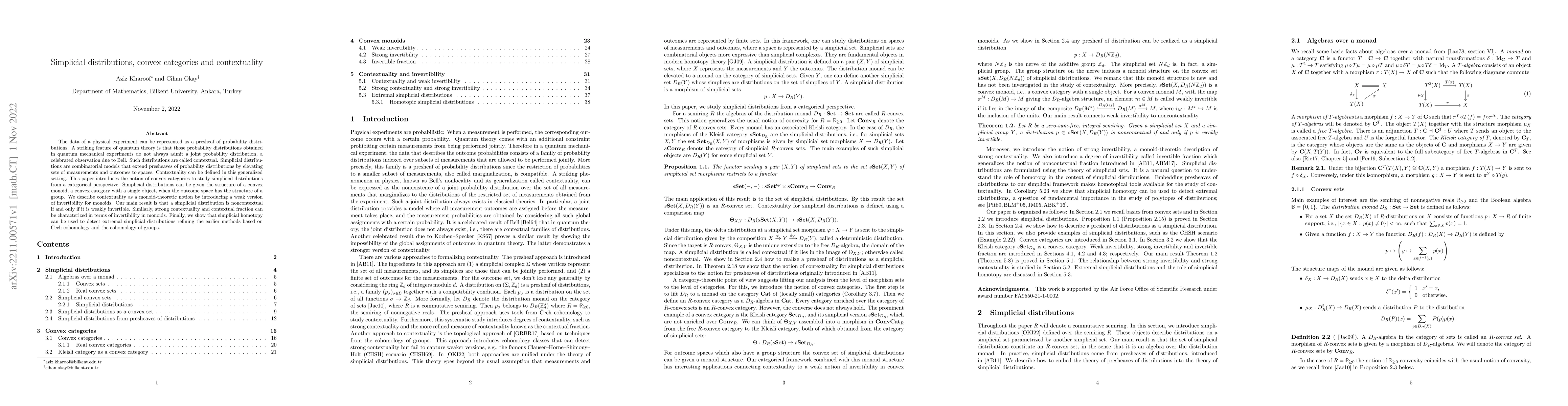 Thumbnail for Simplicial distributions, convex categories and contextuality