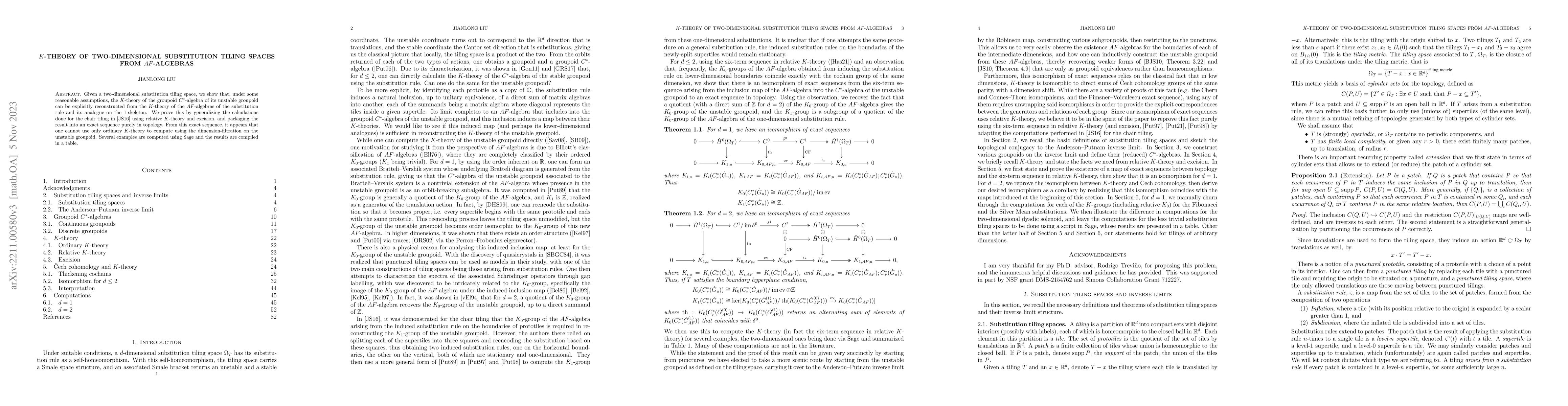 Thumbnail for $K$-theory of two-dimensional substitution tiling spaces from
  $AF$-algebras