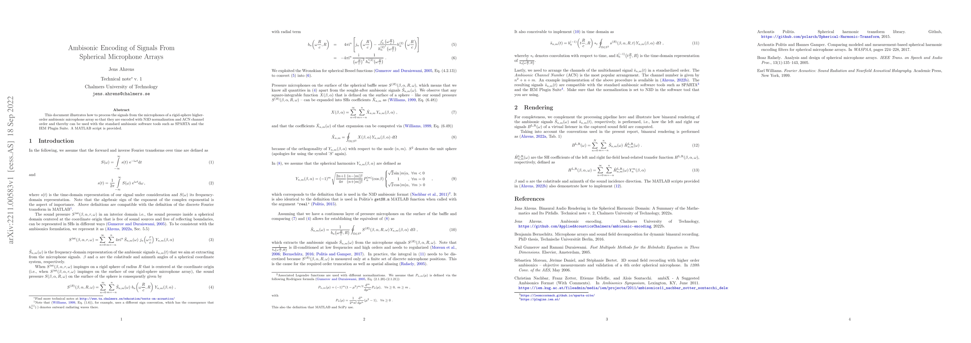 Thumbnail for Ambisonic Encoding of Signals From Spherical Microphone Arrays