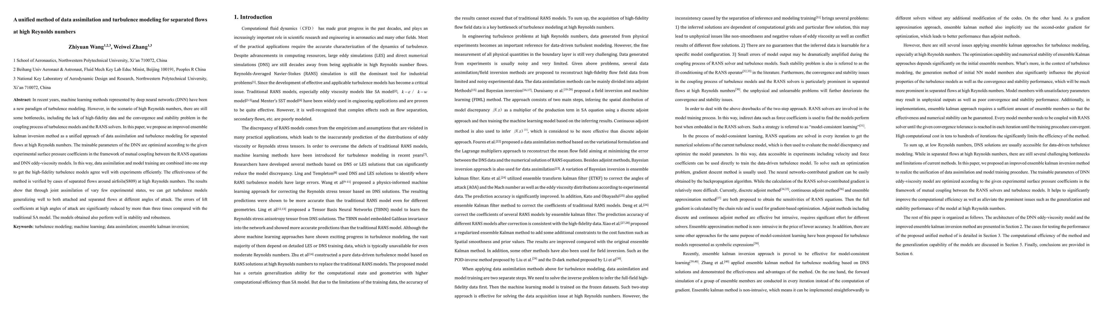Thumbnail for A unified method of data assimilation and turbulence modeling for
  separated flows at high Reynolds numbers