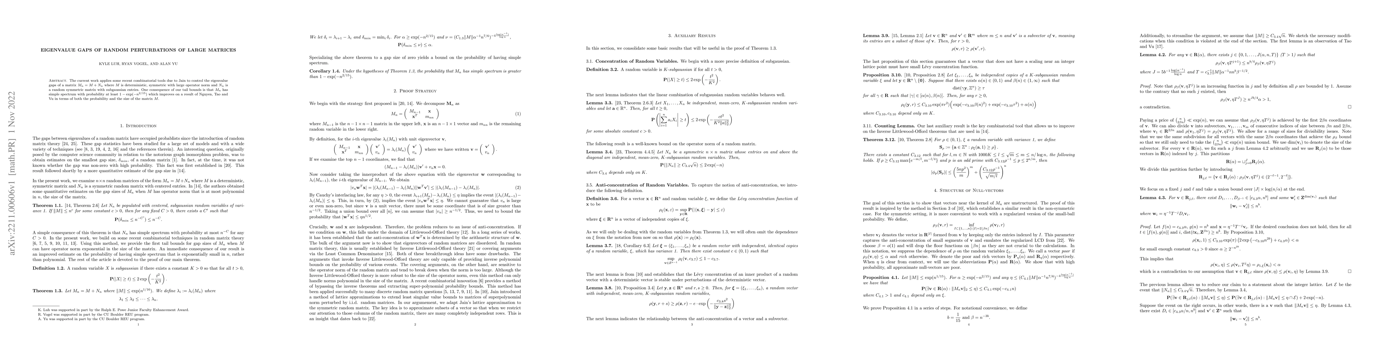 Thumbnail for Eigenvalue Gaps of Random Perturbations of Large Matrices