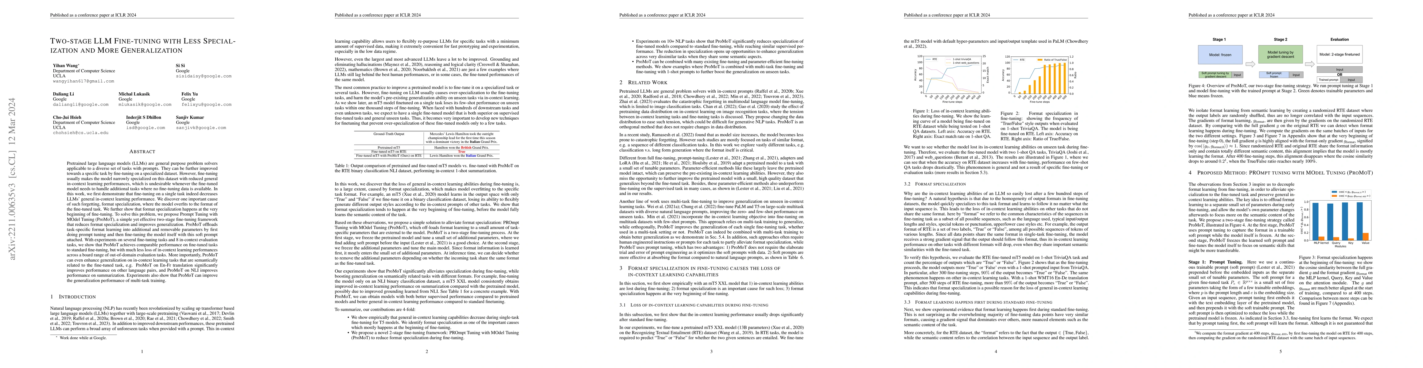 Thumbnail for Two-stage LLM Fine-tuning with Less Specialization and More
  Generalization