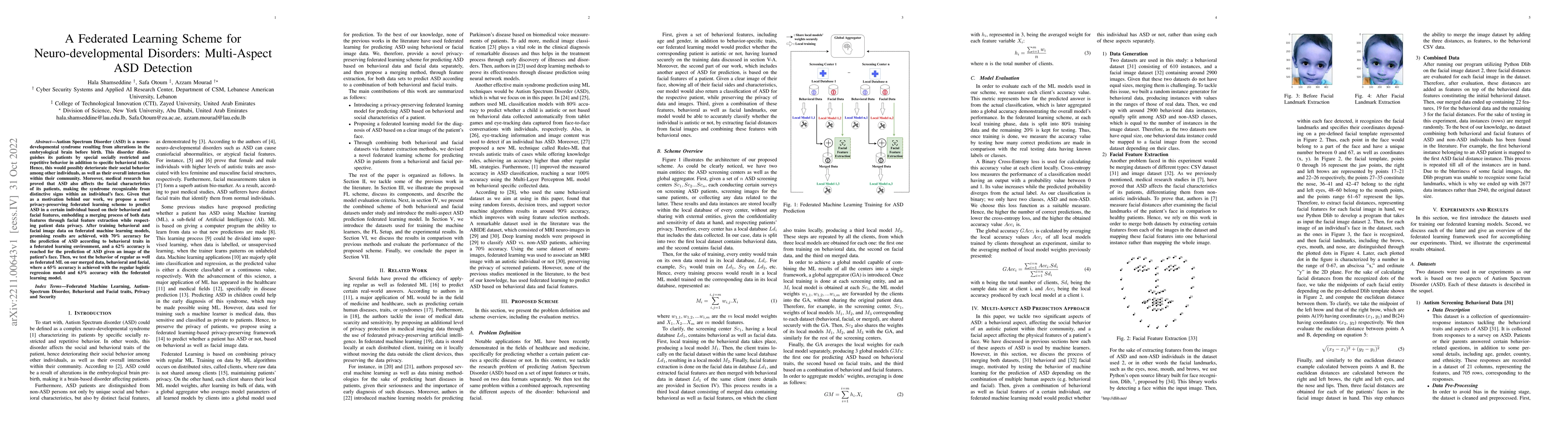 Thumbnail for A Federated Learning Scheme for Neuro-developmental Disorders:
  Multi-Aspect ASD Detection