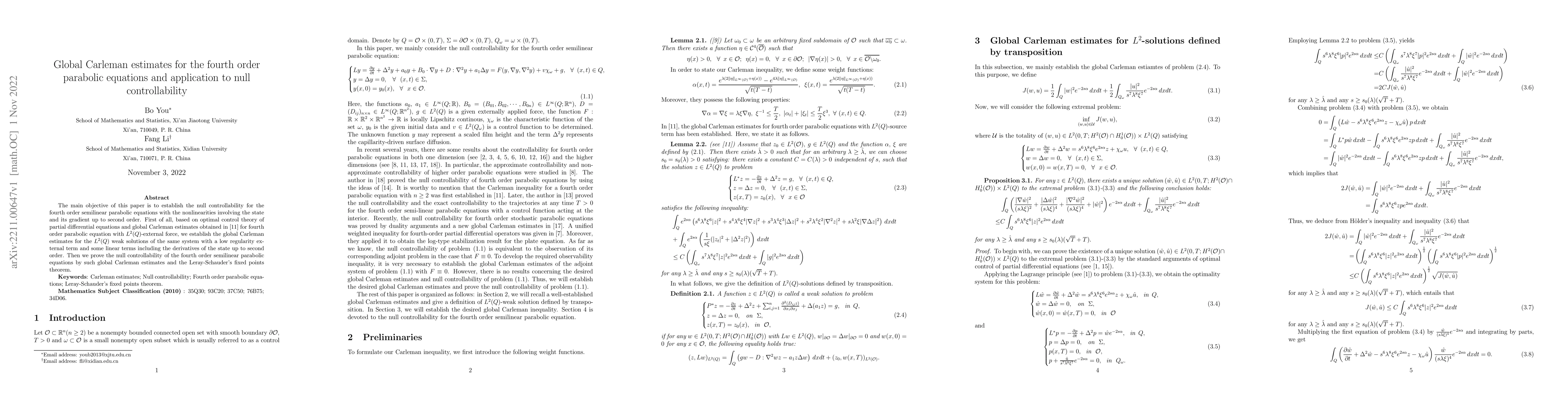 Thumbnail for Global Carleman estimates for the fourth order parabolic equations and
  application to null controllability