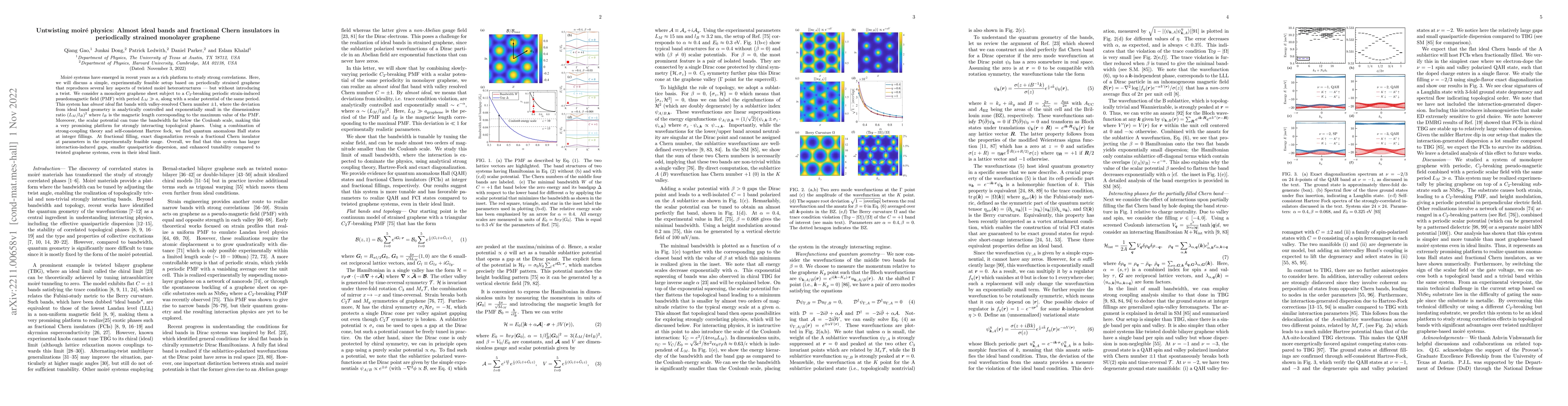 Thumbnail for Untwisting moir\'e physics: Almost ideal bands and fractional Chern
  insulators in periodically strained monolayer graphene