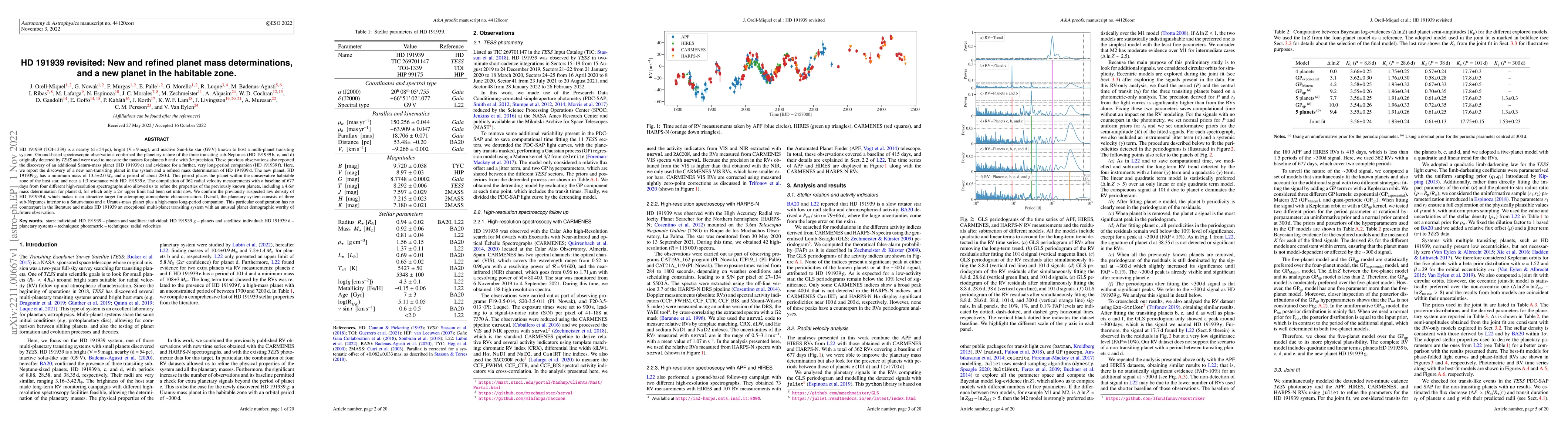Thumbnail for HD 191939 revisited: New and refined planet mass determinations, and a
  new planet in the habitable zone