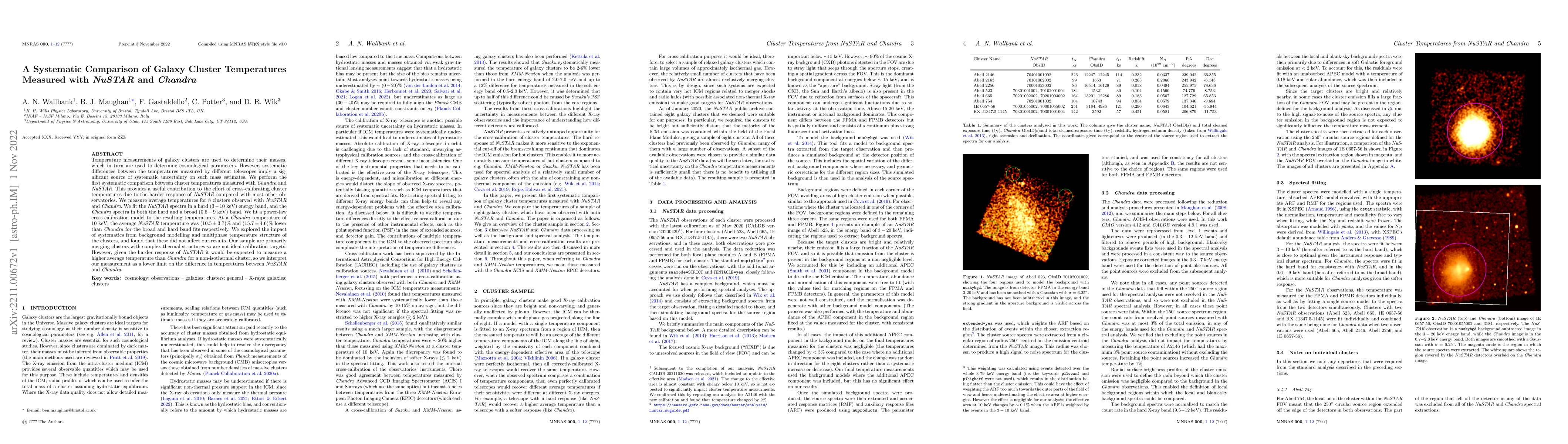 Thumbnail for A Systematic Comparison of Galaxy Cluster Temperatures Measured with
  NuSTAR and Chandra