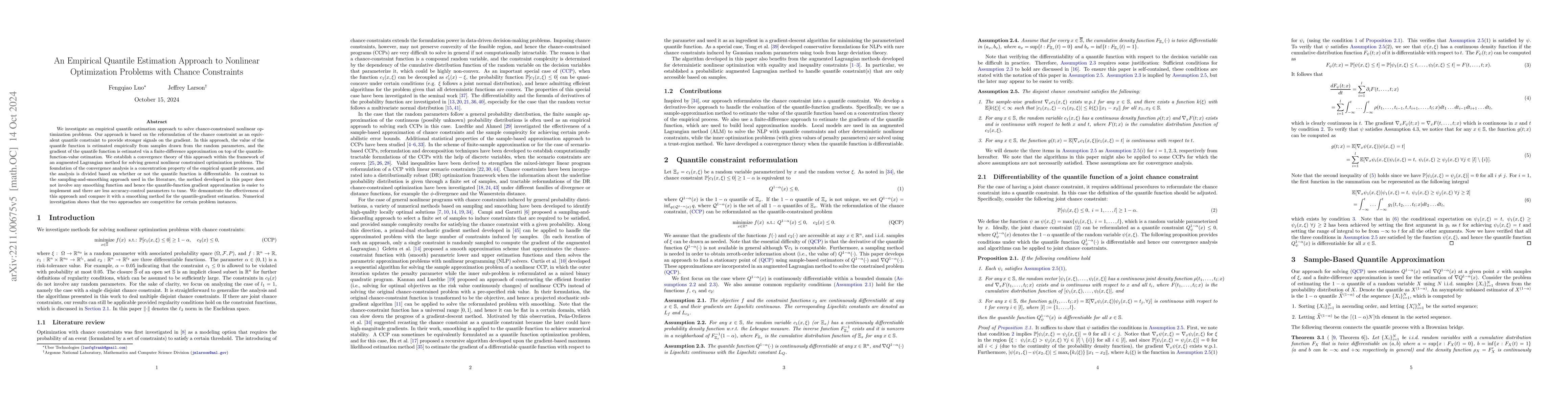Thumbnail for An Empirical Quantile Estimation Approach to Nonlinear Optimization
  Problems with Chance Constraints