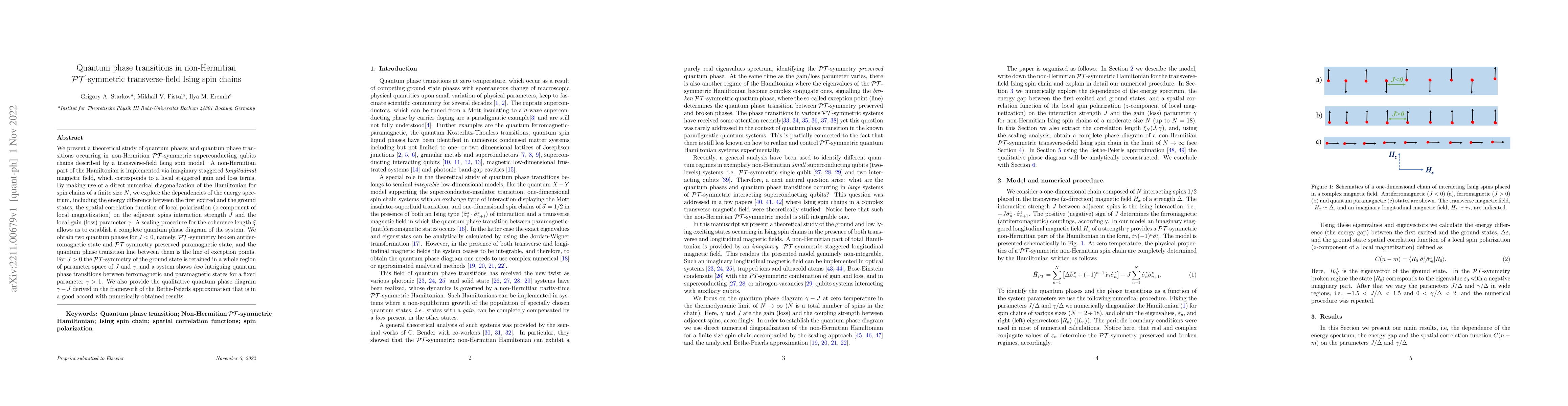 Thumbnail for Quantum phase transitions in non-Hermitian
  $\mathcal{P}\mathcal{T}$-symmetric transverse-field Ising spin chains
