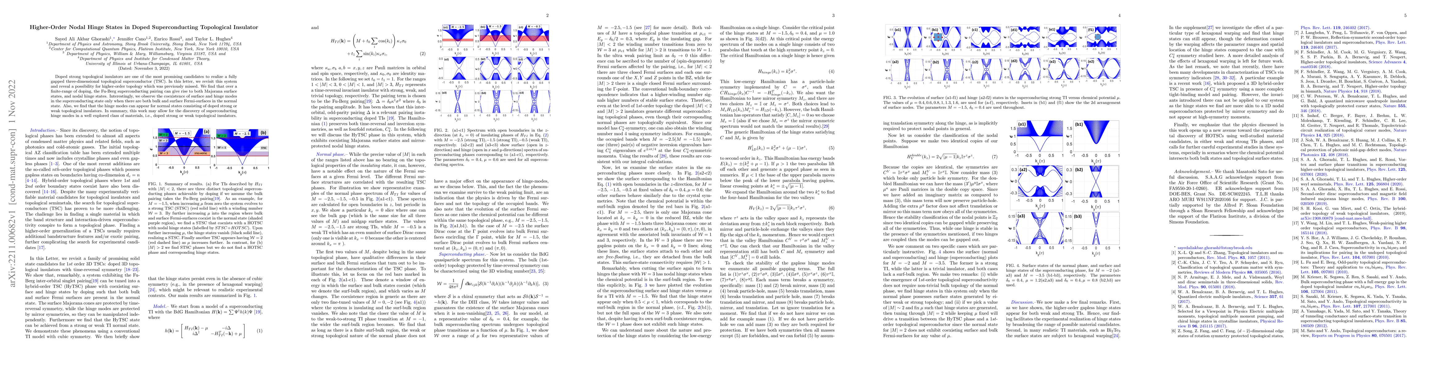 Thumbnail for Higher-Order Nodal Hinge States in Doped Superconducting Topological
  Insulator