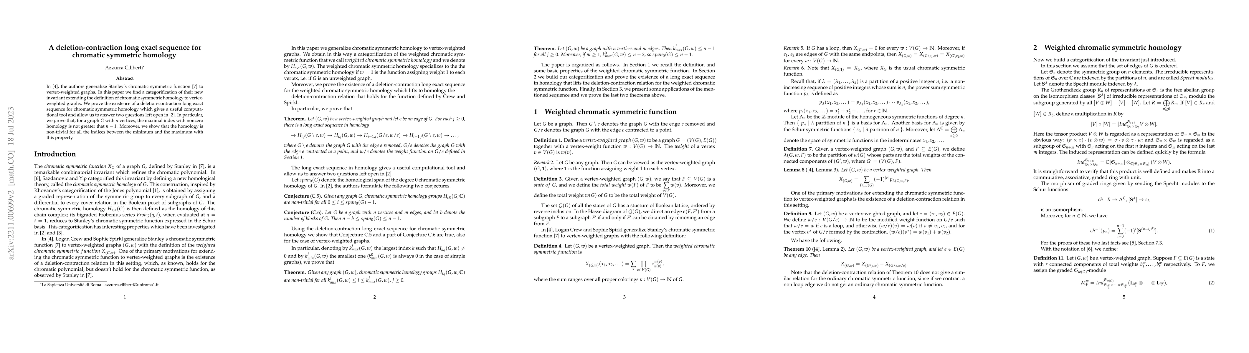 Thumbnail for A deletion-contraction long exact sequence for chromatic symmetric
  homology