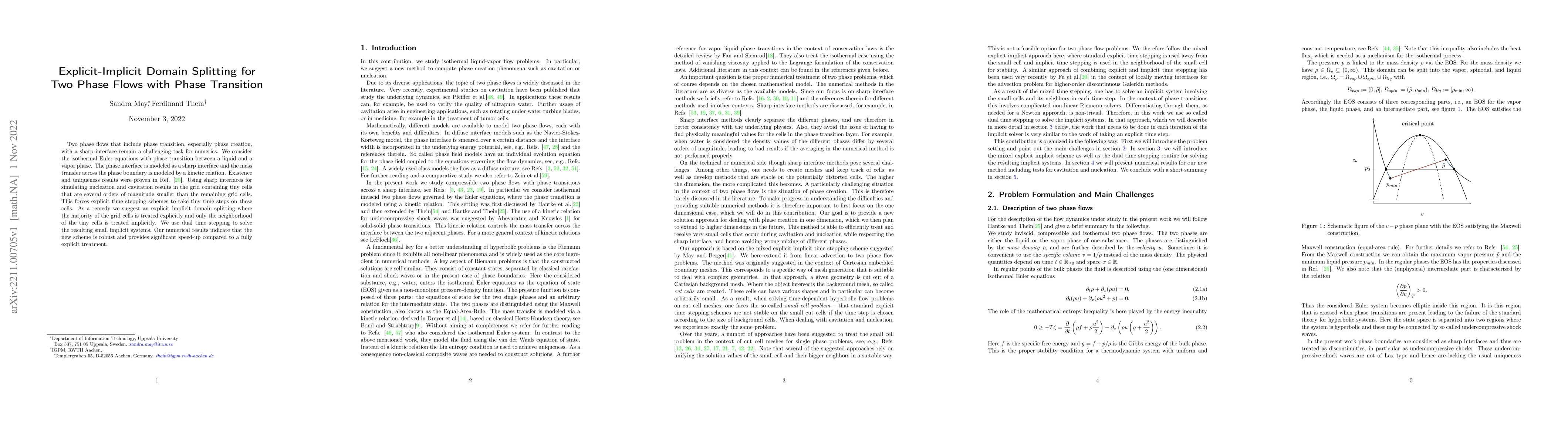 Thumbnail for Explicit-Implicit Domain Splitting for Two Phase Flows with Phase
  Transition