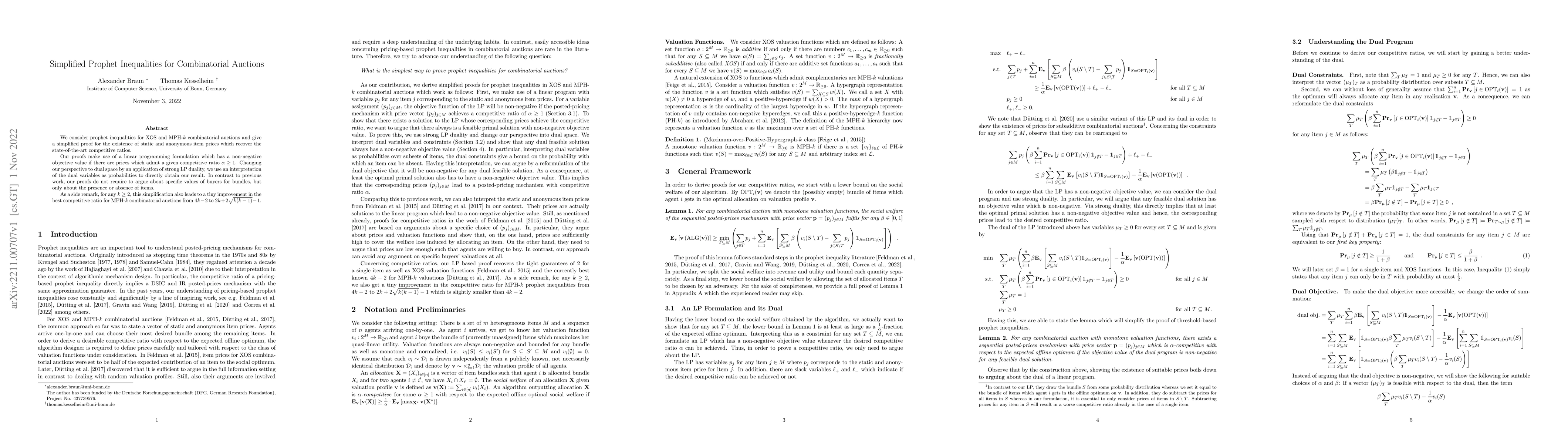 Thumbnail for Simplified Prophet Inequalities for Combinatorial Auctions