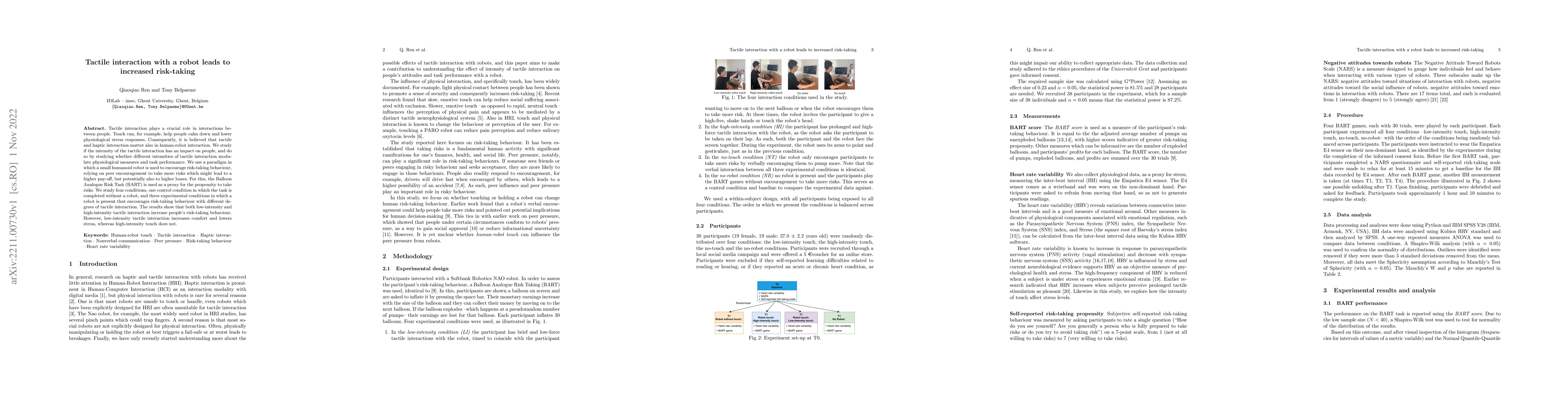 Thumbnail for Tactile interaction with a robot leads to increased risk-taking