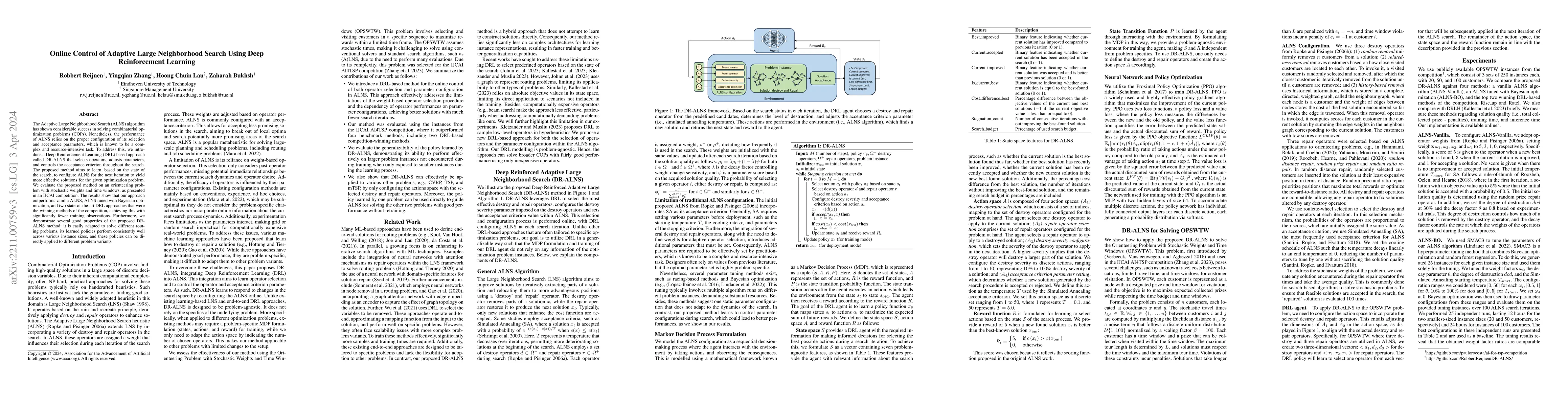 Thumbnail for Online Control of Adaptive Large Neighborhood Search using Deep
  Reinforcement Learning