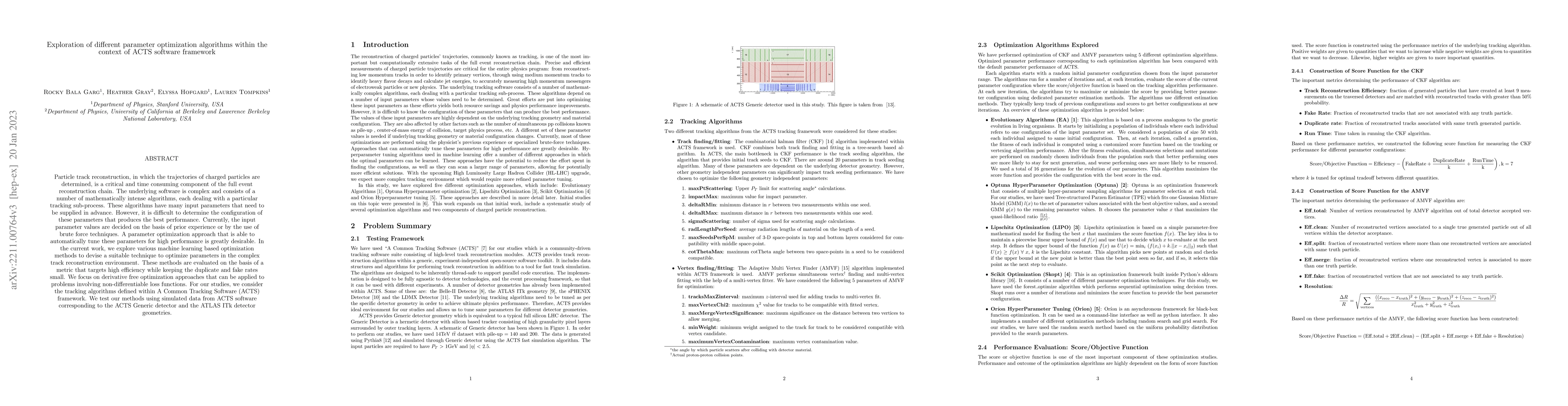 Thumbnail for Exploration of different parameter optimization algorithms within the
  context of ACTS software framework