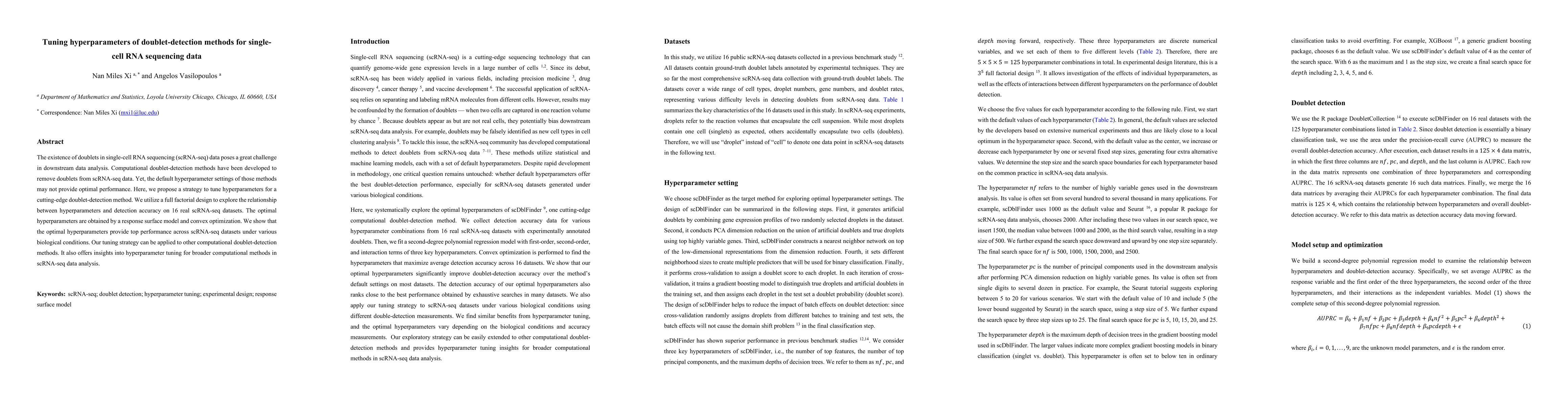 Thumbnail for Tuning hyperparameters of doublet-detection methods for single-cell RNA
  sequencing data
