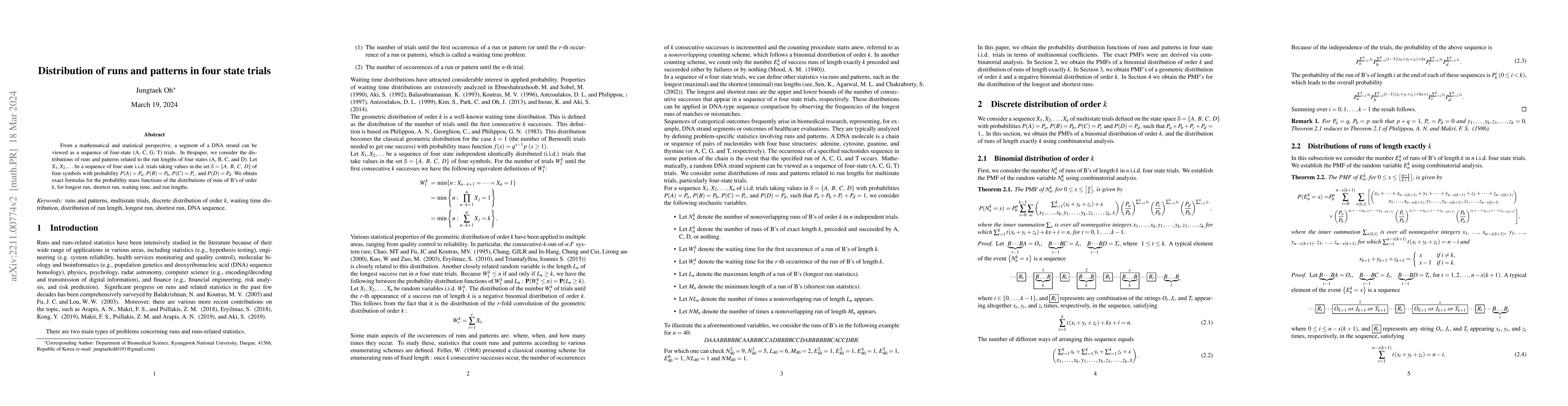 Thumbnail for On distribution of runs and patterns in four state trials