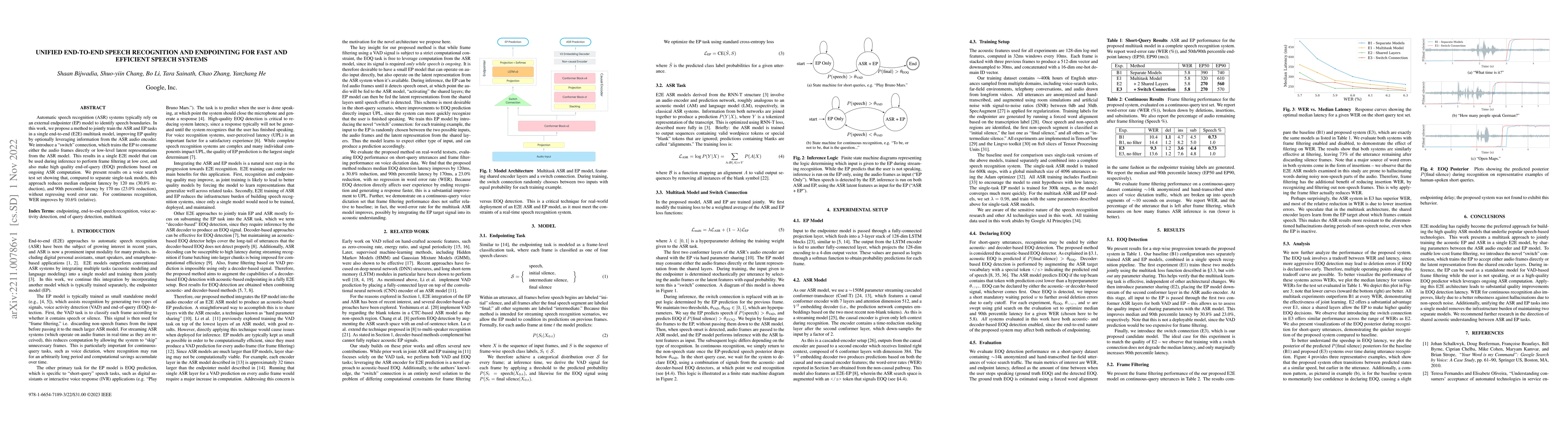 Thumbnail for Unified End-to-End Speech Recognition and Endpointing for Fast and
  Efficient Speech Systems