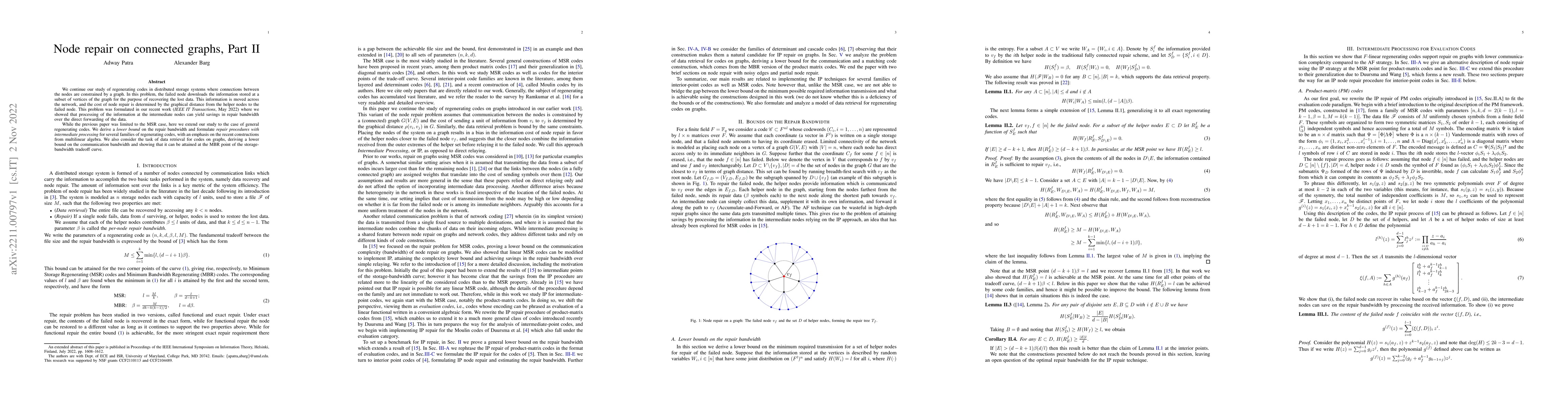 Thumbnail for Node repair on connected graphs, Part II