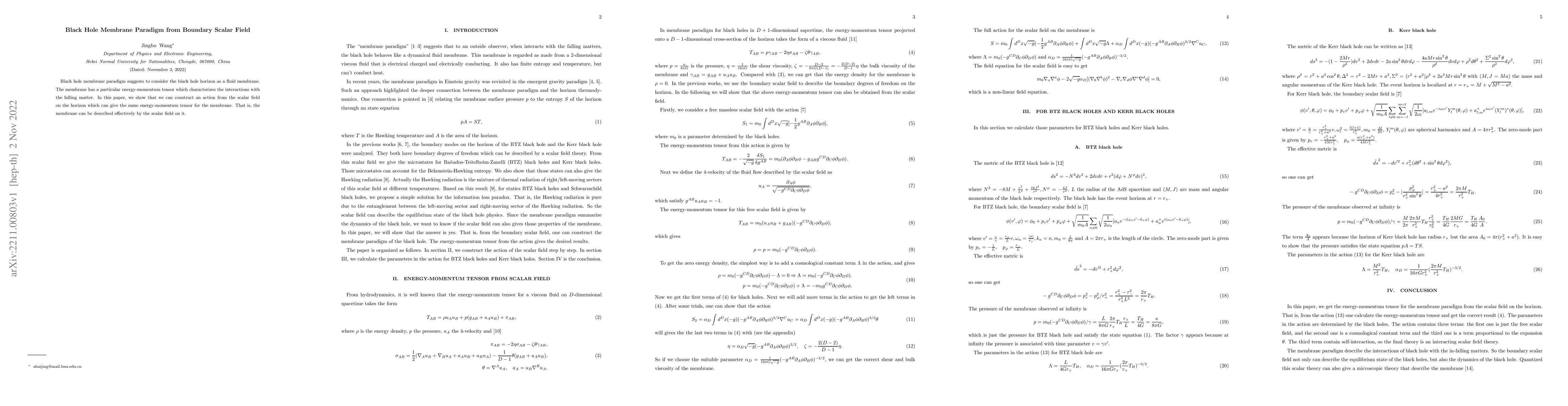 Thumbnail for Black Hole Membrane Paradigm from Boundary Scalar Field